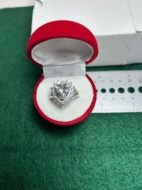 Silver-Tone Crystal Halo Cocktail Ring in White